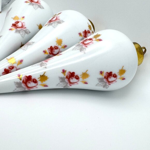 Floral Teardrop Set of 3 Christmas Holiday Ornament Hand Painted Gold Top  5.5" - Picture 4 of 10